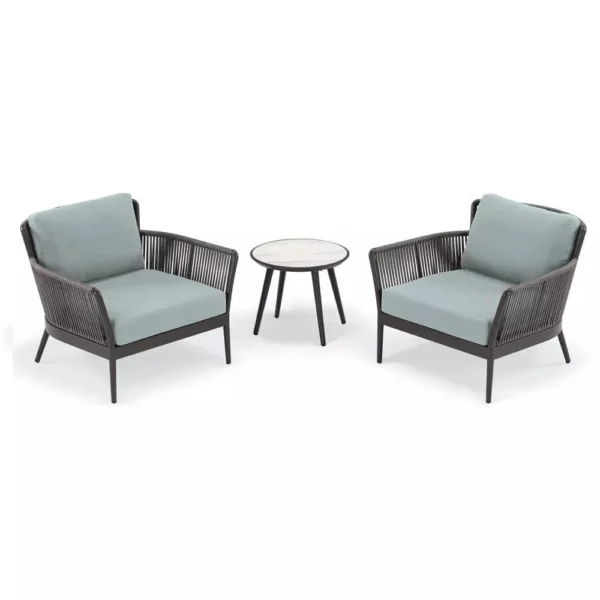 Rope chair set with center table, modern woven design, comfortable outdoor and indoor seating