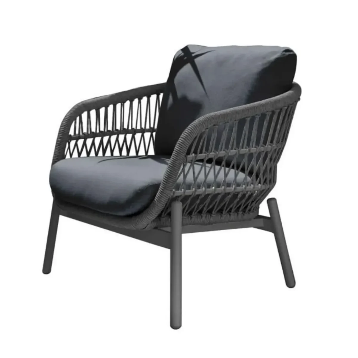 “4-seater outdoor rope sofa set with cushions and coffee table for garden and patio seating”