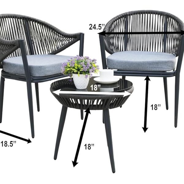 LOCCUS 3 Piece Woven Rope Patio Furniture Set with Cushions. {Grey} - Image 3