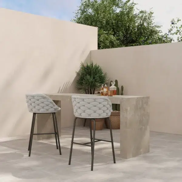 2-Piece Outdoor Rope Bar Chairs with durable frame and modern woven rope design
