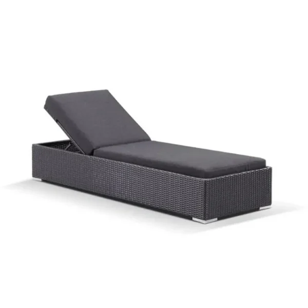 Set of 2 outdoor wicker lounge chairs with cushions on a patio