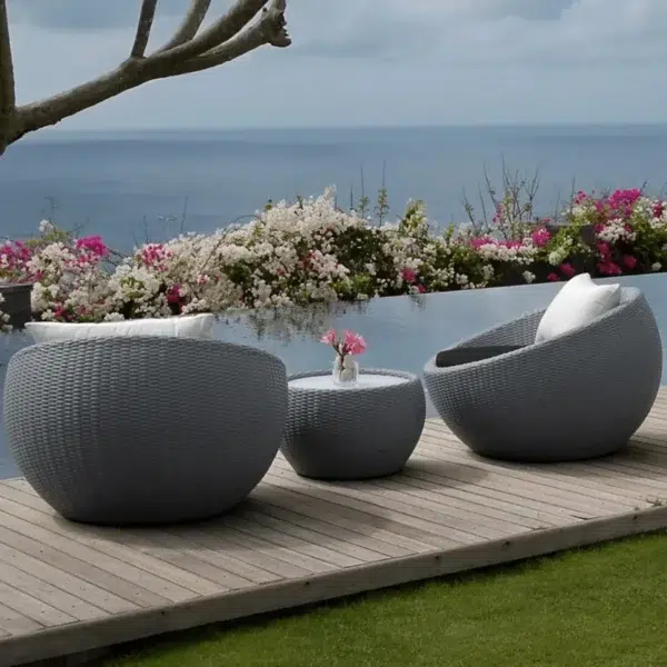 Outdoor Rattan Wicker 3-Piece Conversation Set with Cushions and Coffee Table