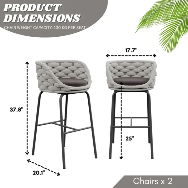 2-Piece Outdoor Rope Bar Chairs with durable frame and modern woven rope design