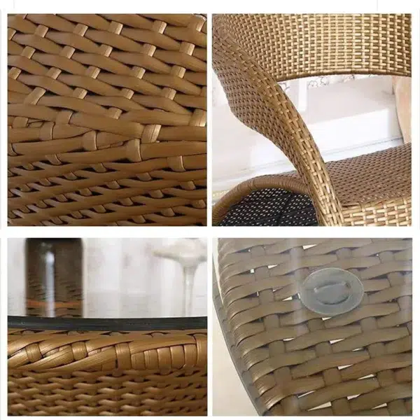 3-Piece Golden Outdoor Rattan Wicker Patio Set with Glass Top Table and Cushioned Chairs