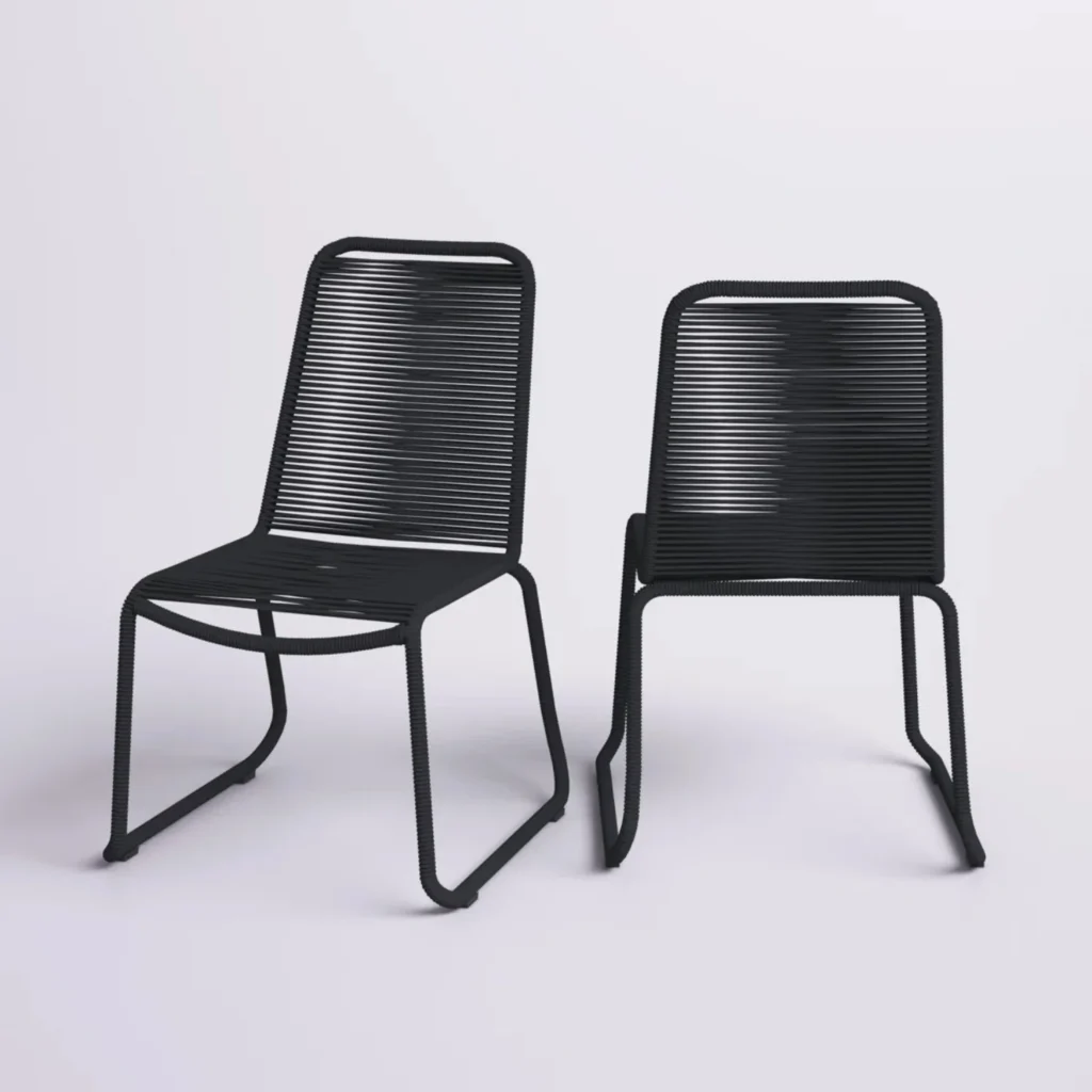 Modern 2-piece outdoor rope patio dining chairs with sturdy metal frame and weather-resistant design.