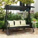 3-seat outdoor rattan wicker patio swing chair with canopy and cushions