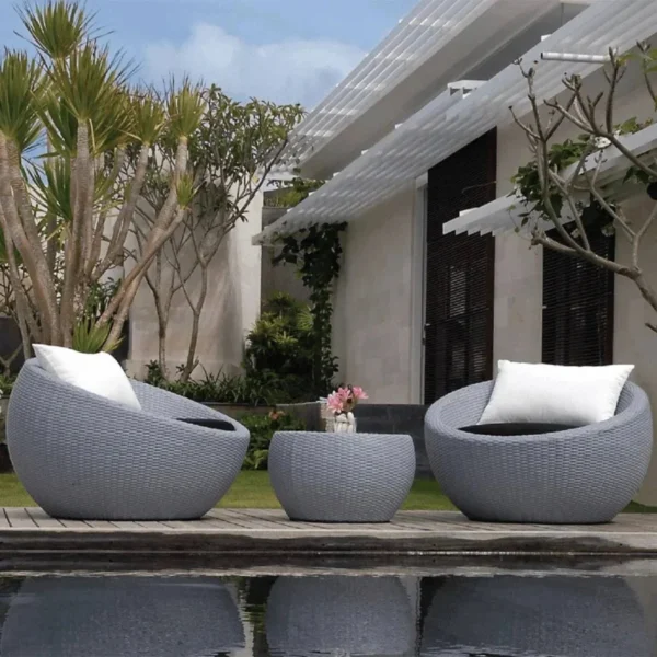 Outdoor Rattan Wicker 3-Piece Conversation Set with Cushions and Coffee Table