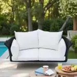 Outdoor rattan wicker hanging swing chair with soft cushion for patio or balcony