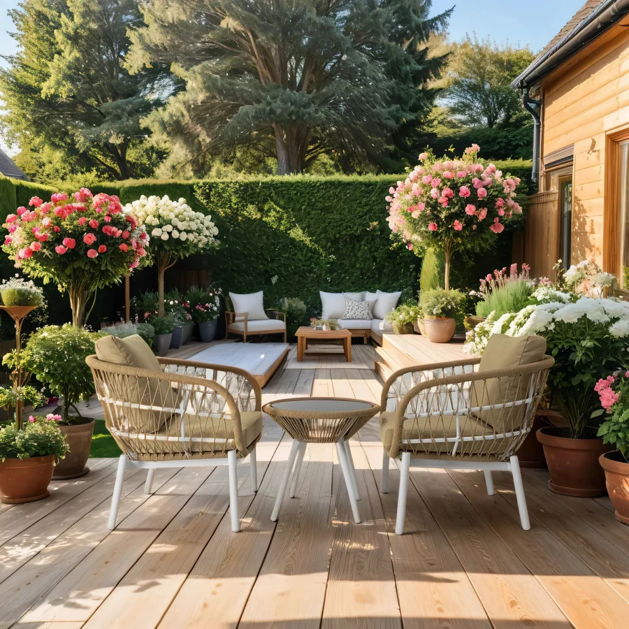 Outdoor Rope 3-Piece Patio Set with Beige & Dark Cream cushions and glass-top table