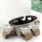 7-Piece Outdoor Wicker Dining Set with Double Tone Armchairs for Patio or Garden