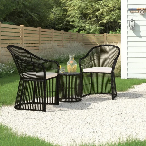 3-piece outdoor rattan wicker patio set with cushioned seats and table