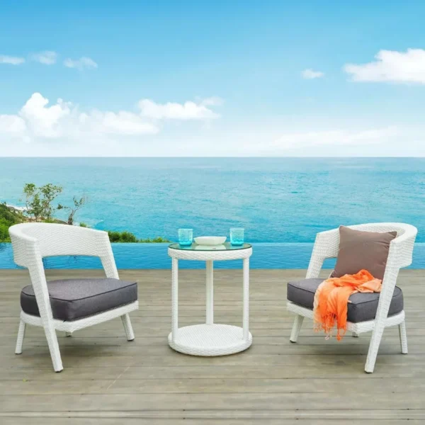 Outdoor Rattan Wicker 3-Piece Patio Set with chairs and table for garden, balcony, or backyard