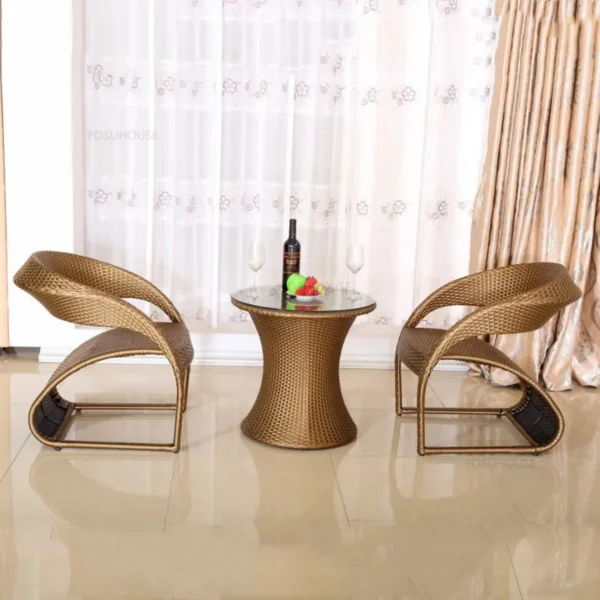 3-Piece Golden Outdoor Rattan Wicker Patio Set with Glass Top Table and Cushioned Chairs