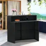 Outdoor rattan wicker bar table with high-top design and storage shelf