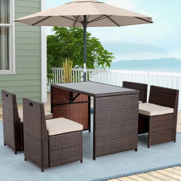 5-Piece outdoor patio dining set with rattan chairs and square tabletop