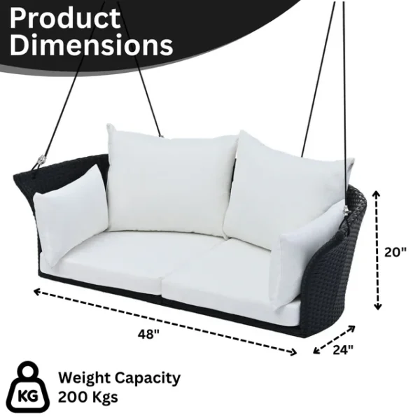Outdoor rattan wicker hanging swing chair with soft cushion for patio or balcony