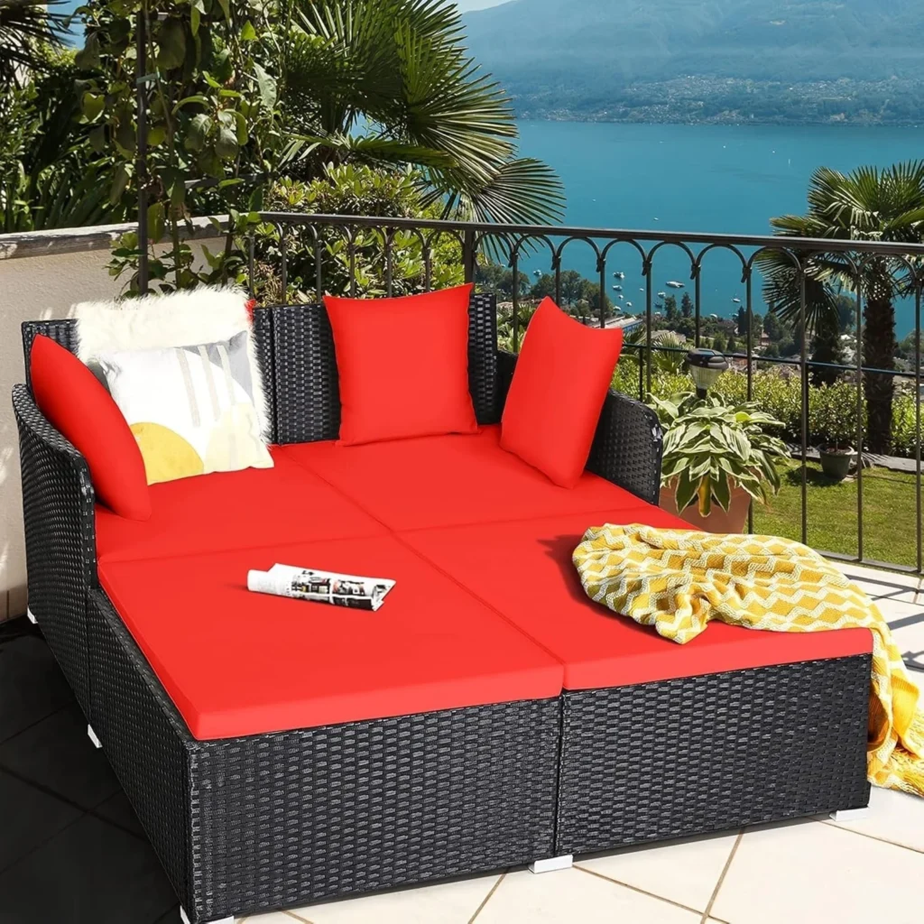 Outdoor patio double seater daybed with cushions for garden relaxation