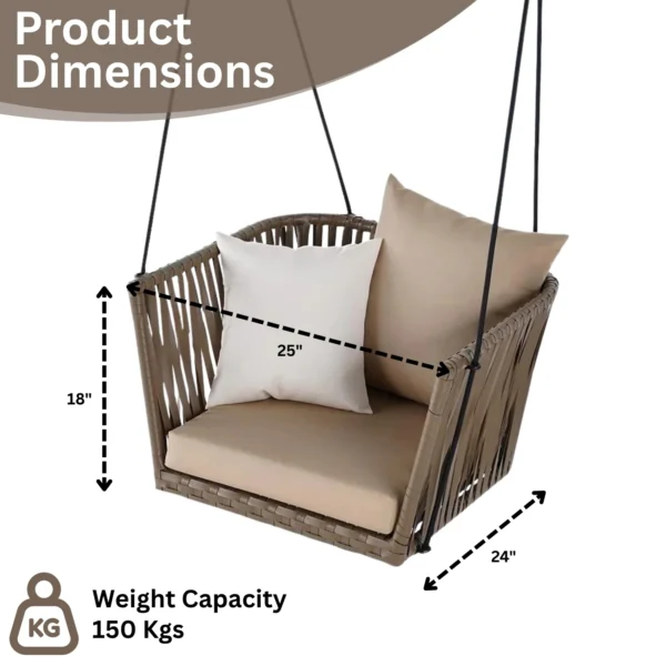 Traditional Porch Outdoor Rattan Garden Swing Chair with Beige Cushion – Stylish and Comfortable Hanging Seat for Patio or Garden