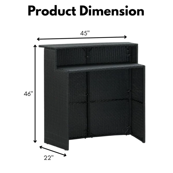 Outdoor rattan wicker bar table with high-top design and storage shelf