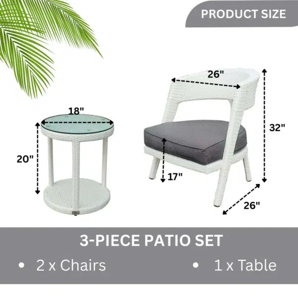 Outdoor Rattan Wicker 3-Piece Patio Set with chairs and table for garden, balcony, or backyard