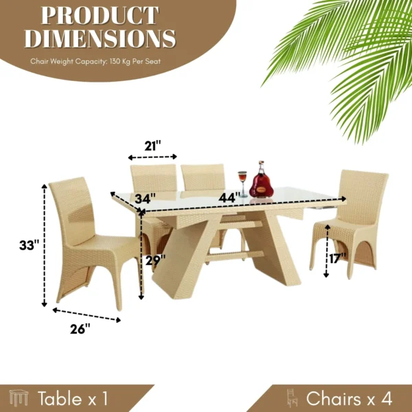 5-piece outdoor patio dining set with rattan chairs and rectangular table for garden or backyard