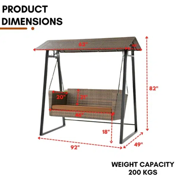 All-Weather Wicker 2-Seat Patio Swing Chair with Shade and Cushions