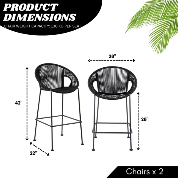 2-Piece Outdoor Rope Bar Chairs with modern design and durable construction for stylish patio seating.