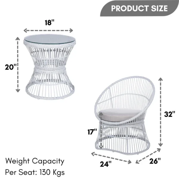 Outdoor rope patio set with glass top table, stylish seating for gardens, balconies, and patios.