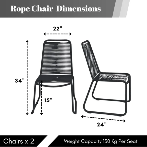 Modern 2-piece outdoor rope patio dining chairs with sturdy metal frame and weather-resistant design.