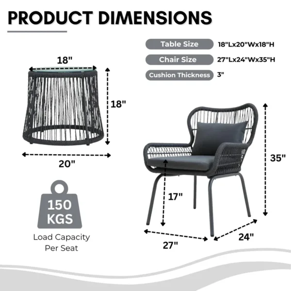 3-piece outdoor patio furniture set with all-weather wicker and cushions