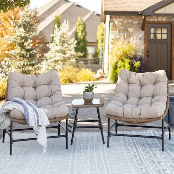 3 Piece Garden Outdoor Patio Furniture Set with cushioned chairs and coffee table