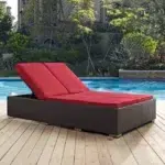 Set of 2 outdoor rattan wicker chaise lounge chairs with cushions, ideal for patio or poolside relaxation