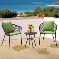 Outdoor 3-piece patio set with rope detailing and plush cushions