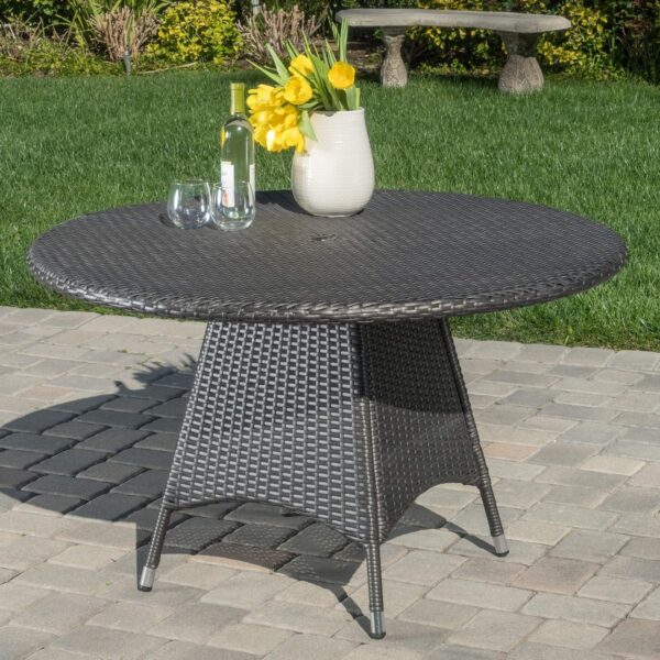 Black Outdoor Rattan Wicker Round Patio Table – stylish and durable for garden, balcony, or backyard dining.