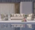 “Stylish outdoor sofa set with cushions on patio, perfect for garden, balcony, or poolside relaxation and entertaining in modern outdoor spaces.”