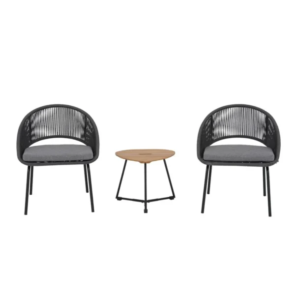 3 Piece Garden Outdoor Rope Patio Set with two chairs and a glass-top table for outdoor living.
