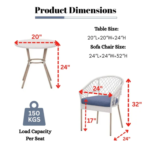 3-Piece Outdoor Rattan Wicker Patio Set with cushioned chairs and glass-top table for garden, balcony, or backyard.