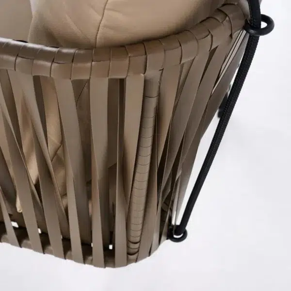 Traditional Porch Outdoor Rattan Garden Swing Chair with Beige Cushion – Stylish and Comfortable Hanging Seat for Patio or Garden