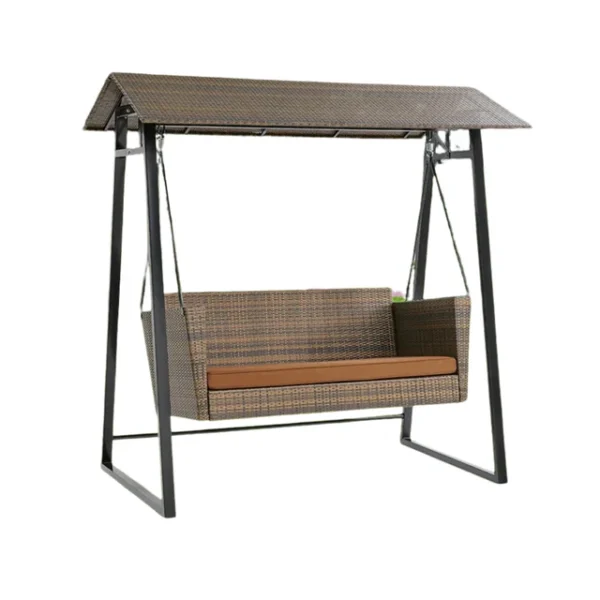 All-Weather Wicker 2-Seat Patio Swing Chair with Shade and Cushions