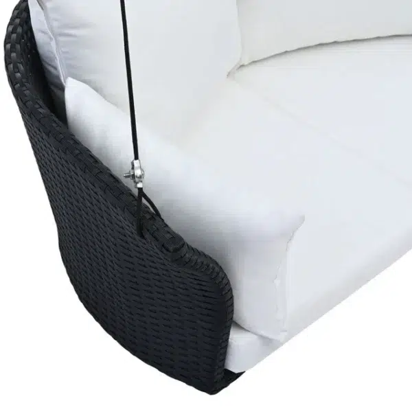 Outdoor rattan wicker hanging swing chair with soft cushion for patio or balcony