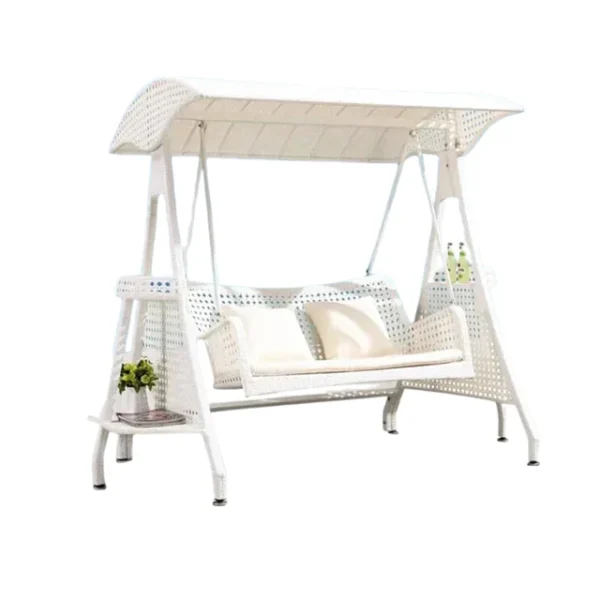 Outdoor wicker 2-seat patio swing chair with shade canopy and soft cushions