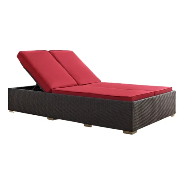 Set of 2 outdoor rattan wicker chaise lounge chairs with cushions, ideal for patio or poolside relaxation
