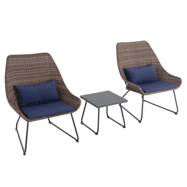 Outdoor Rattan Wicker 3-Piece Patio Set with cushioned chairs and glass-top table for garden, balcony, or patio
