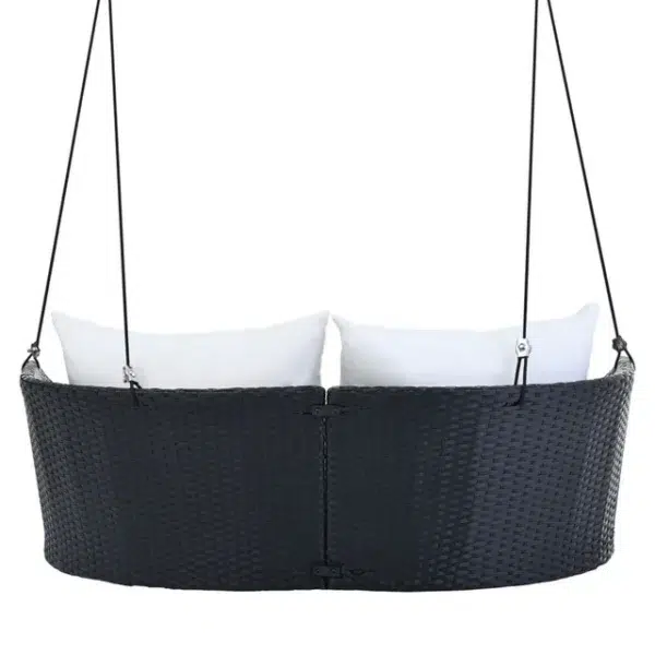 Outdoor rattan wicker hanging swing chair with soft cushion for patio or balcony