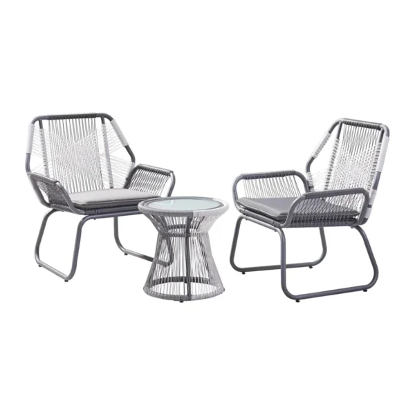 Outdoor Rope Double Tone 3-Piece Patio Set with Table and Cushions for Garden or Balcony