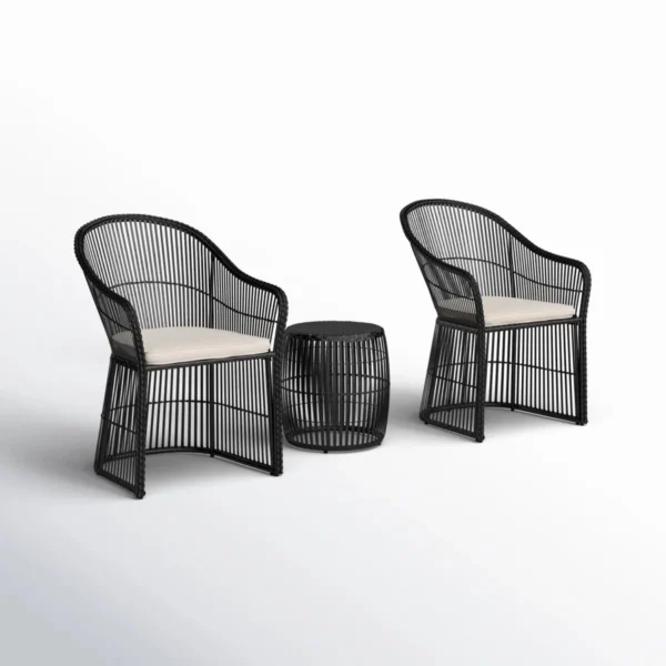 3-piece outdoor rattan wicker patio set with cushioned seats and table