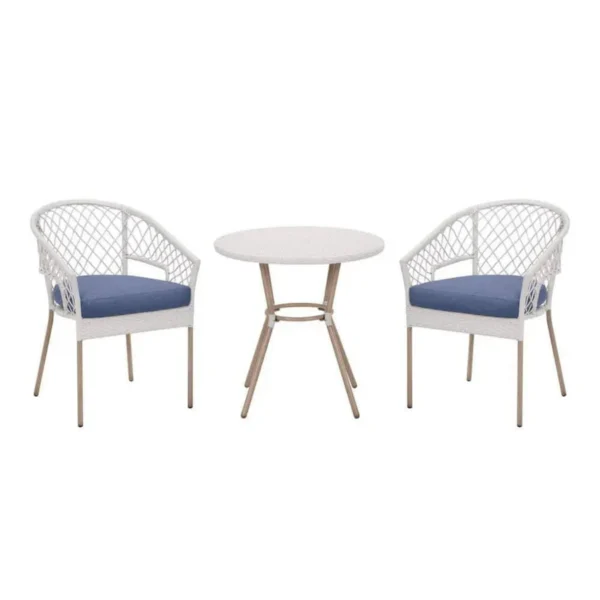 3-Piece Outdoor Rattan Wicker Patio Set with cushioned chairs and glass-top table for garden, balcony, or backyard.