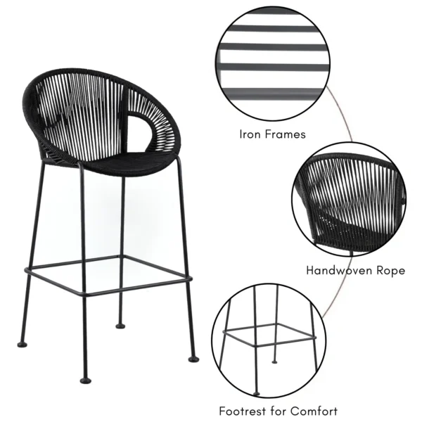 2-Piece Outdoor Rope Bar Chairs with modern design and durable construction for stylish patio seating.
