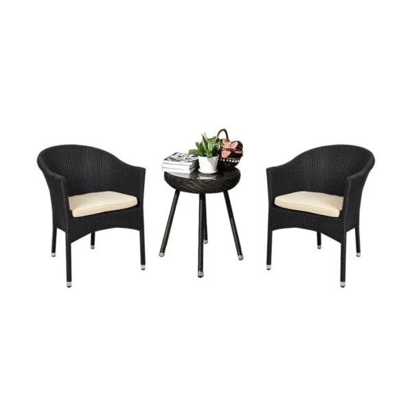 "3-Piece Outdoor Rattan Wicker Patio Set with cushioned chairs and glass-top table for garden, balcony, or patio"