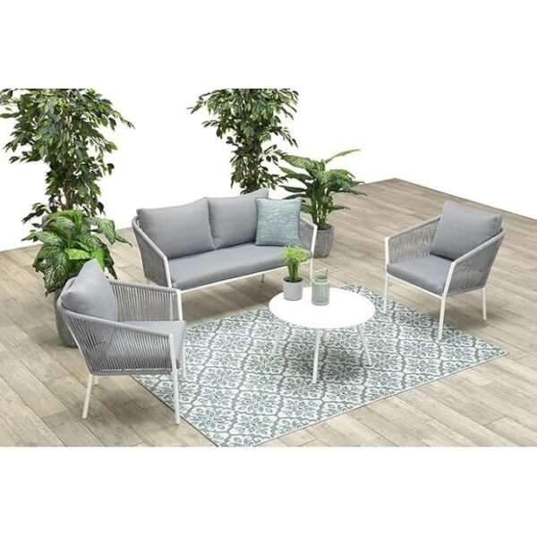 LOCCUS Patio Furniture Set, 4 Pieces Porch Backyard Garden Outdoor Furniture Rope Sofa Set and Table Conversation Set - Image 3